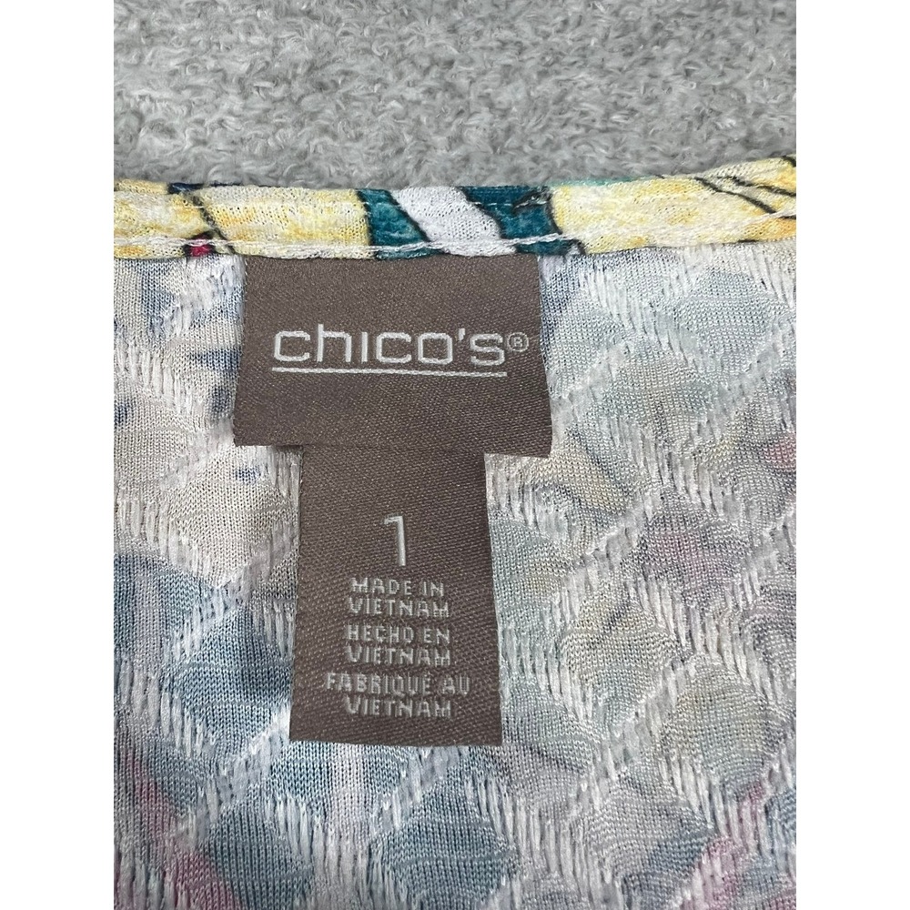 Chicos Tropical Floral Knit Top Womens 1 M Short Sleeve Scoop Neck - Picture 8 of 8